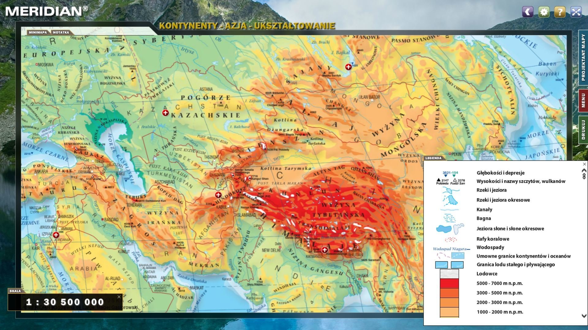 mapa azji hipsometryczna Multimedialny Atlas Geograficzny Kontynenty Multimedialne Atlasy Geograficzne mapa azji hipsometryczna